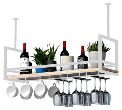 Produktbild von Hängendes Deckenregal für Töpfe, Pflanzen, Weingläser und Bücher – Metallhalterung für Bar, Café, Küche und Büro – dekoratives schwebendes Regal (80 x 30 x 60 cm)