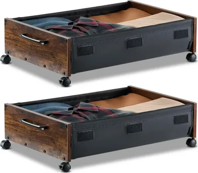Obrázek produktu pro Komoda pod postel - Úložný vak pod postel, 2 ks na kolečkách (650 x 460 x 180 mm) - Kontejner pod postel s uzamykatelnými kolečky - Mobilní úložný box na oblečení a obuv do ložnice