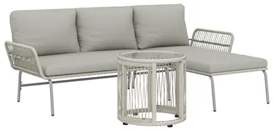 Produktbild von Polyrattan Gartenmöbel Set 3-teilig, Lounge Set mit Chaiselongue Zweisitzersofa Glastisch abnehmbar Kissen