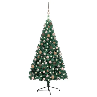 Image de The Living Store Semi-sapin de Noël artificiel éclairage boules Vert 240 cm