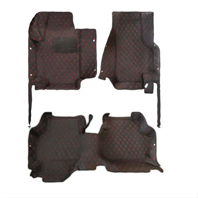 Imagen del producto de Alfombrillas para coche de cuero sintético PU, para 5 plazas, modelos desde 2016 hasta la actualidad, color y rojo, personalizadas para el interior del vehículo