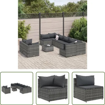 Produktbild von The Living Store 10-tlg. Garten-Sofagarnitur mit Kissen Grau Poly Rattan