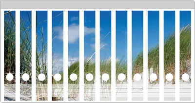 Produktbild von Wallario Ordnerrücken Sticker, selbstklebend für schmale Ordner, 12 Stück, Motiv Düne am Strand unter blauem Himmel
