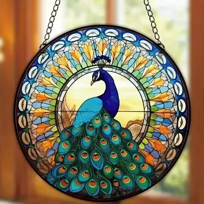 Produktbild von Sonnenfänger - Majestätischer Pfau aus Buntglas für Ihr Zuhause KP31432