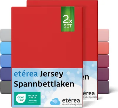 Produktbild von 2er Set Jersey Spannbettlaken Rot 90x200 cm - 100x200 cm - ETÉREA Jersey Spannbetttuch Bettlaken aus 100% Baumwolle - Größe 90x200 cm - Farbe Rot