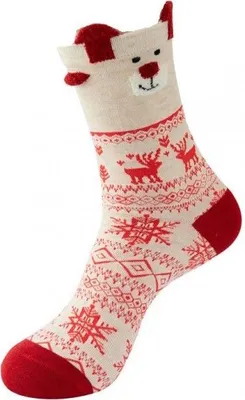 Produktbild von Rote Weihnachtssocken mit Rentier und Weihnachtsmotiv - Größe 35-42