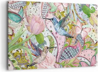 Produktbild von Bild auf Leinwand - Leinwandbild - Vogel Schmetterling Blume - 120x80cm - Wand Bild - Wanddeko - Leinwanddruck - Bilder - Kunstdruck - Wanddekoration - Leinwand bilder - Wandkunst - AA120x80-4065