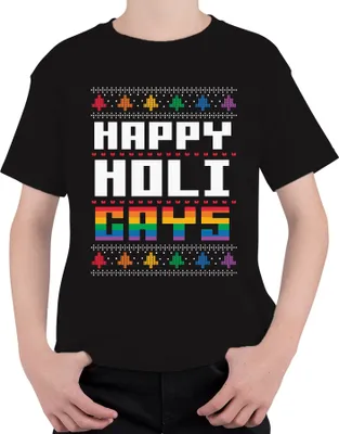 Produktbild von Happy Holi Gays LGBTQ X-Mas - Weihnachten Weihnachtsgeschenk Christmas Uni Kinder T-Shirt, Schwarz, 116