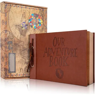 Productafbeelding van Avonturenboek, fotoboek om zelf in te vullen, 12 x 7.6 inch, 80 pagina's, lederen omslag, reisdagboek