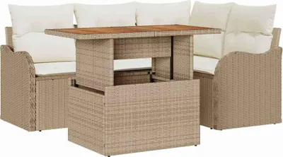 Immagine prodotto di Set di divani da giardino vidaXL, 5 pezzi, colore beige e crema, in rattan sintetico, per 4 persone