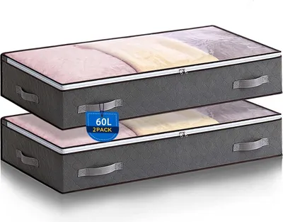 Produktbild von 2 Stück Unterbett Aufbewahrungsboxen mit Deckel - Unterbett Stauraum 60L - Faltbare Unterbett Aufbewahrungstaschen - Kleider Aufbewahrungssäcke mit Verstärktem Griff für Kleidung - Bettdecken - Decken