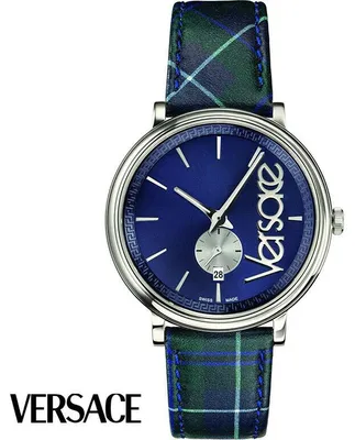 Zdjęcie produktu dla Versace VEBQ00118 V-Circle Clans Edition srebrny niebieski zielony skórzany zegarek męski NOWOŚĆ
