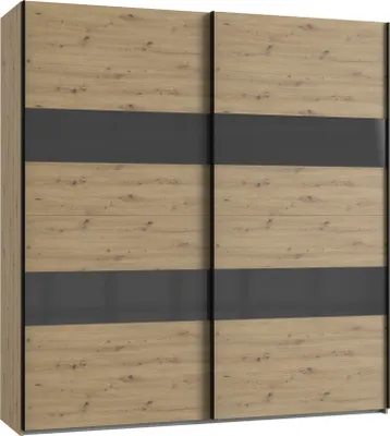 Produktbild von Kleiderschrank "Altona2" aus Spanplatte in Artisan-Eiche-Nachbildung mit 2 Türen und 4 Einlegeböden. Abmessungen (B/H/T) 225x236x65 cm