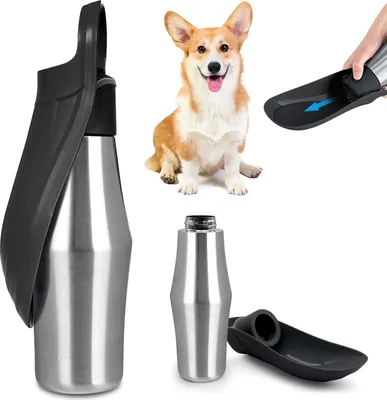 Produktbild von Famanu Trinkflasche für Hunde 750 ml - Faltbare Wasserflasche aus Edelstahl