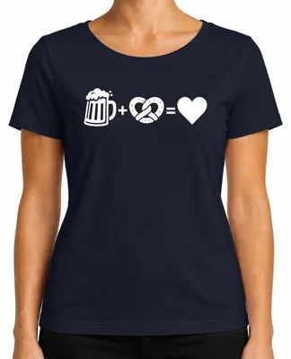 Productafbeelding van Bier, pretzel, , Wiesn, Beieren, traditionele kleding, dames T-shirt, marineblauw, maat L