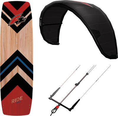 Produktbild von F2 Set Kite Sunset V1 7qm+Kiteboard Ride Lightwind Wood 148cm +Control Bar 46cm