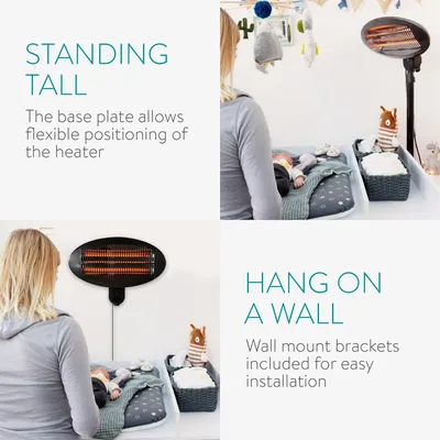 Produktbild von Navaris Baby Heizstrahler Wärmelampe mit Standfuß - 3 Stufen Wickeltisch Wärme Lampe mit Stand - Abschaltautomatik höhenverstellbar in Schwarz