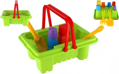 Obrázek produktu pro Teddies Sada na písek plast kbelík hrad 31x24cm, lopatka, hrabičky, bábovky 6ks v síťce 12m+