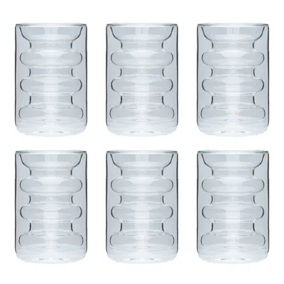 Image de Intirilife 6x verre thermique à double paroi - Style rainuré - capacité 190ml - soufflé à la bouche isolé pour latte macchiato, comme verre à thé ou à café avec anse