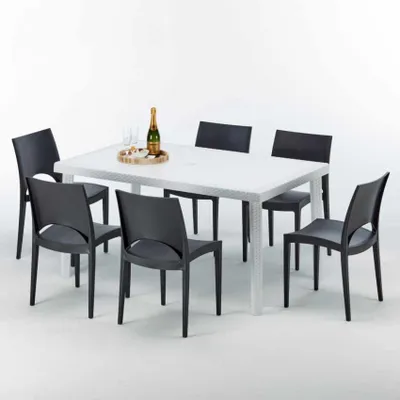 Produktbild von Weiß Rechteckig Tisch und 6 Stühle Farbiges Polypropylen-Außenmastenset Grand Soleil Paris Summerlife - Schwarz