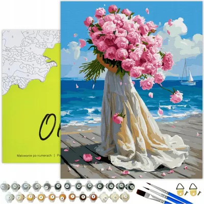 Produktbild von Malen nach Zahlen Erwachsene Frau Blumen Meer 50x40 - 32 Acrylfarben, Leinwand mit Holzrahmen, 3 Pinseln und Zubehör Oh Art!