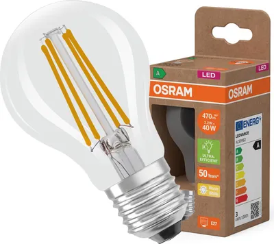 Immagine prodotto di OSRAM LED Classic Lampada LED con filamento a forma di lampadina classica, lampadina in vetro trasparente, 2,2 W, attacco E27, EEK A, 470 lm per illuminazione generale.