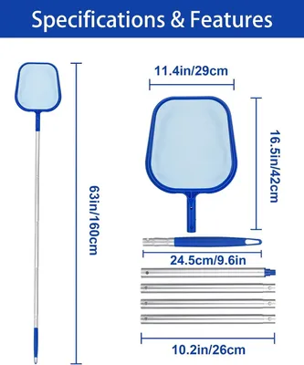 Imagen del producto de Red para piscina - Recolector de hojas - Limpieza del agua - Mango extensible - 120 cm - Azul