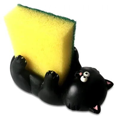 Produktbild von Paolo Chiari Schwammhalter Katze, Marmorharz, Schwarz