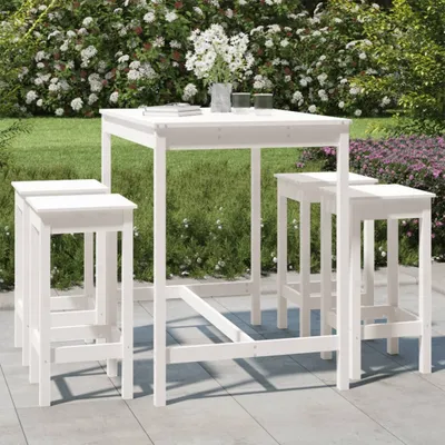 Produktbild von "2026 Promotion" 5-tlg. Gartenbar-Set Weiß Massivholz Kiefer - Gartenmöbelset CC9156
