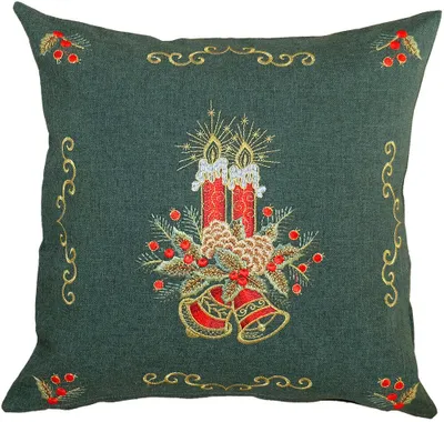 Productafbeelding van Kussensloop, kerstthema, vintage, kaarsmotief, groen, kleurrijk, 40x40 cm