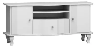 Produktbild von TV-Lowboard in Weiß Hochglanz - 132 cm Breite - Barock Fernsehtisch für Wohnzimmer