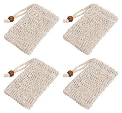 Produktbild von 4 Stück handgefertigte Seifenbeutel aus natürlichem Sisal, Seifensparer, Seifenhalter zum Waschen