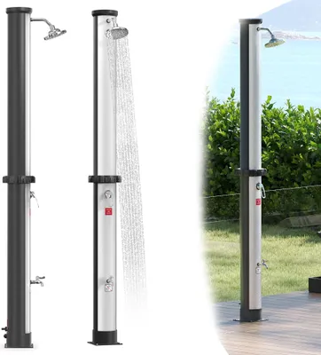 Produktbild von UISEBRT 40L Solardusche, Maximale Wassertemperatur 60°C, Regenduschkopf mit Kugelgelenk, Einstellbare Wassertemperatur, für Garten und Camping - Silber + Schwarz
