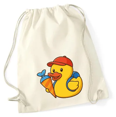 Produktbild von Huuraa Turnbeutel Quietscheente Einschulung Gummiente Schulanfang 12 Liter Natural Baumwolle Rucksack Geschenkidee