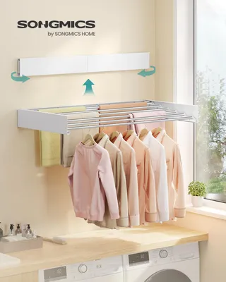 Produktbild von SONGMICS Wandtrockner ausziehbar, klappbarer Wäschetrockner mit 6 Stangen, platzsparend für innen und außen, 100 cm, weiß