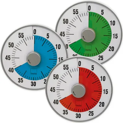Produktbild von TimeTEX Zeitdauer-Uhr "lautlos" L, mit roter Scheibe, 19 cm ø