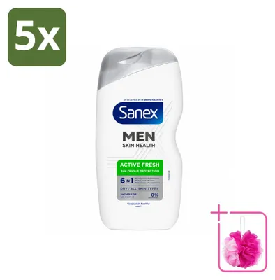 Imagen del producto de 5 unidades de gel de ducha Sanex Men Active Fresh, 6 en 1, 400 ml, pack ahorro