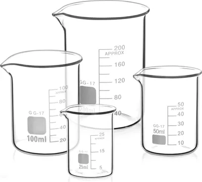Produktbild von Glas Becherglas 25ml 50ml 100ml 200ml, 4er Set Abgestufter Messbecher für Labor Küche