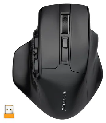 Produktbild von Yeemie Große kabellose USB-Maus für große Hände, 2,4 G optische Gaming-Maus, 4800 DPI, 6 Tasten, tragbar für PC Mac, Schwarz – A. USB 2.4GHz