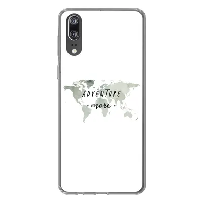 Produktbild von MuchoWow® Handyhülle Schutzhülle Hülle für Huawei P20 Weltkarte - Grau - Zitate Silikon Softcase Handy Hülle - Hardcover