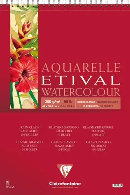 Produktbild von Clairefontaine 5x Etival Aquarellpapier Block, Doppelspirale A2 10 Blatt 96386C