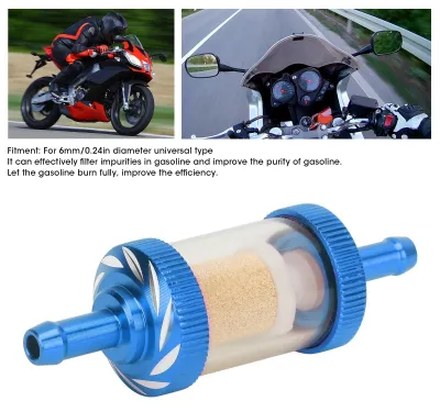 Obrázok produktu pre Filter na benzín pre motocykle s výrezom, odolný voči teplu, pre motocyklové motory s priemerom 6 mm, modrý
