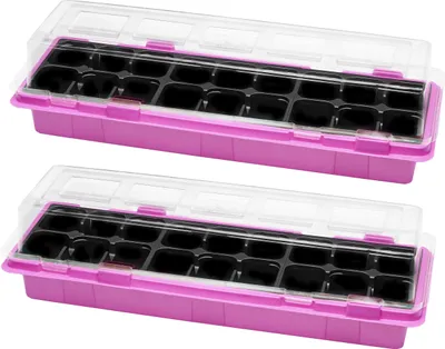 Produktbild von Garronda Mini Gewächshaus Anzuchtkasten Pflanzen im Innenbereich Anzuchttöpfe GD-0043 (47x16 cm; Rosa, 2 Stück)