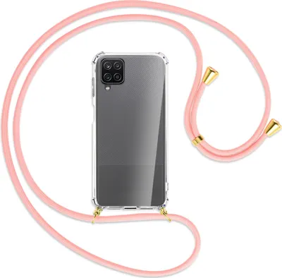 Produktbild von Handykette Backcover-Schutzhülle mit Band (Metall goldfarben) für Samsung Galaxy A12 - rosa