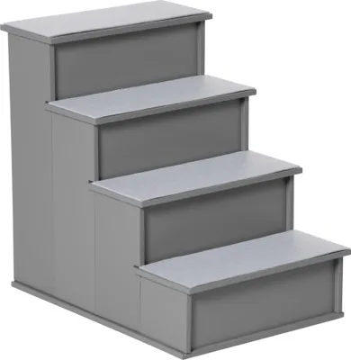 Produktbild von Haustiertreppe, für Hunde/Katzen, 4-stufig, Kurzplüsch, bis 30 kg, 40 x 59 x 54,2 cm, Grau