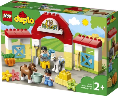 Produktbild von LEGO 10951 DUPLO Pferdestall und Ponypflege Spielzeug für Kleinkinder ab 2 Jahren, Bauernhof, Spielset mit Figuren: Pferd und Reiter