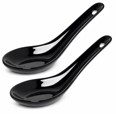 Porzellan-Löffelset 2er-Set 13 cm schwarz für Ramen & Suppe