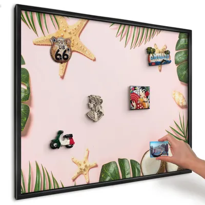 Produktbild von Magnettafel 80x60 cm mit schwarzem Rahmen - Magnetische Metalltafel, Magnetpinnwand zur Wandmontage für Wohnzimmer, Küche, Flur, Kinderzimmer und Büro - Tropenurlaub