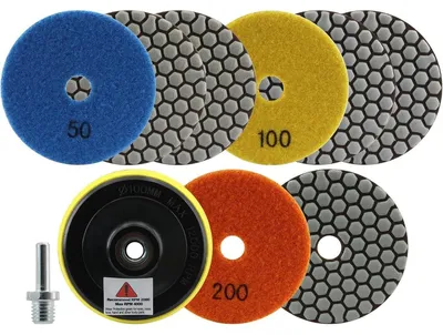 Immagine prodotto di Dischi abrasivi diamantati per levigatura a secco, confezione da 8 pezzi, 100 mm (#50x3 + #100x3 + #200x2), attacco M14, adatti per granito, marmo, pietra artificiale, quarzo, per smerigliatrici angolari