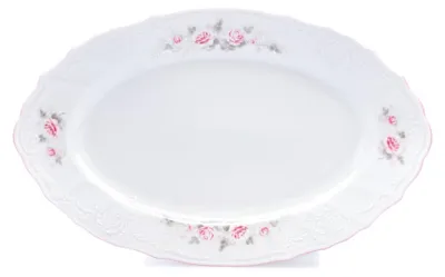 Produktbild von Thun, 1794, ovale Schale, 34 cm, tschechisches Porzellan, Bernadotte-Serie, rosa, mit rosa Streifen, Marke: Thun